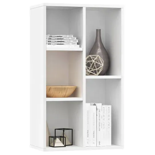 Bibliothèque 5 Compartiments 50x25x80cm, Buffet, étagère De Rangement Bois Contreplaqué Blanc