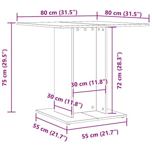 Table à Manger Carrée 80 X 80 X 75 Cm, Gris Béton, Bois Contreplaqué, Robuste Et Minimaliste