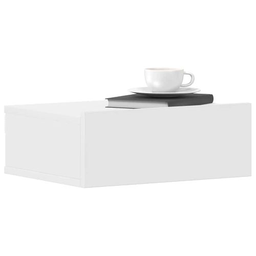 Table De Nuit Flottante Avec Tiroir et Étagère Ouverte Bois Composé 40x30x15 Cm Blanche