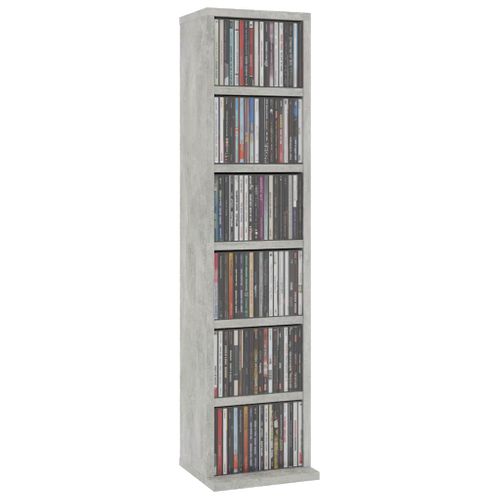 Armoire à Cd Gris Béton 21x20x88 Cm Bois Contreplaqué 6 Compartiments Ouverts