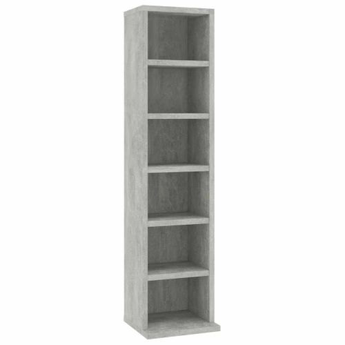 Armoire à Cd Gris Béton 21x20x88 Cm Bois Contreplaqué 6 Compartiments Ouverts