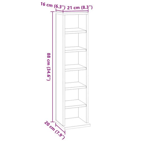 Armoire à Cd Gris Béton 21x20x88 Cm Bois Contreplaqué 6 Compartiments Ouverts