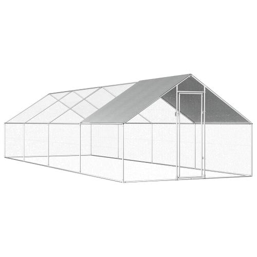 Cage À Poules Extérieure Avec Porte Verrouillable Toit En Polyéthylène Acier Galvanisé