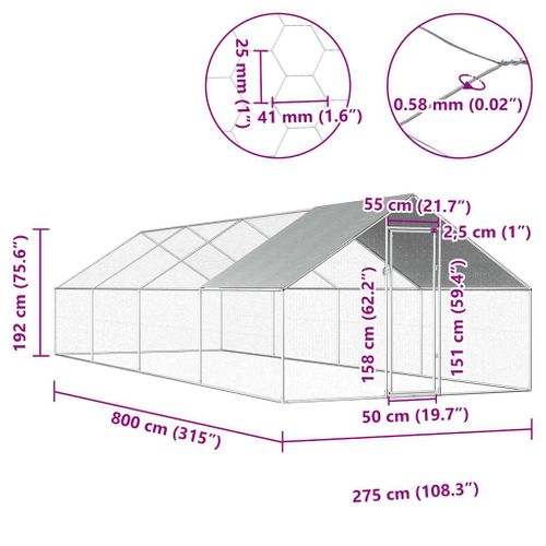 Cage À Poules Extérieure Avec Porte Verrouillable Toit En Polyéthylène Acier Galvanisé