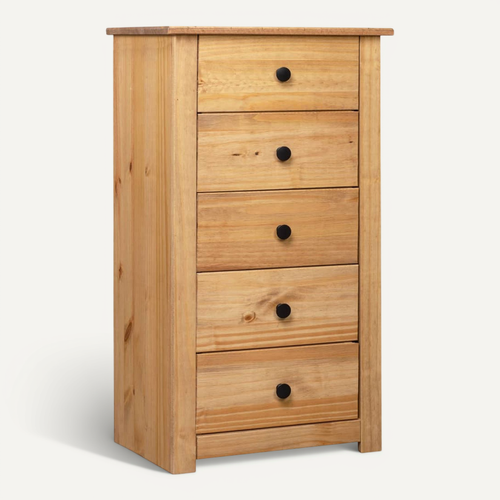 Buffet Avec 5 Tiroirs Et étagère D'affichage 46x40x89 Cm Pin Gamme Panama