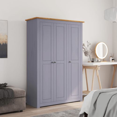 Garde-robe 3 Portes Gris 118x50x171,5 Cm Pin Assortiment Panama Penderie Armoire De Rangement