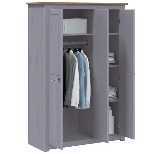 Garde-robe 3 Portes Gris 118x50x171,5 Cm Pin Assortiment Panama Penderie Armoire De Rangement