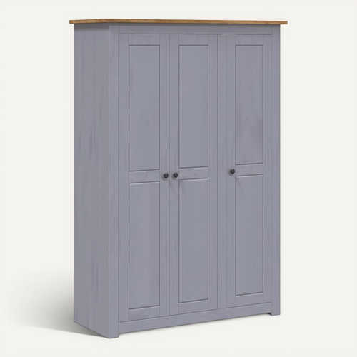 Garde-robe 3 Portes Gris 118x50x171,5 Cm Pin Assortiment Panama Penderie Armoire De Rangement