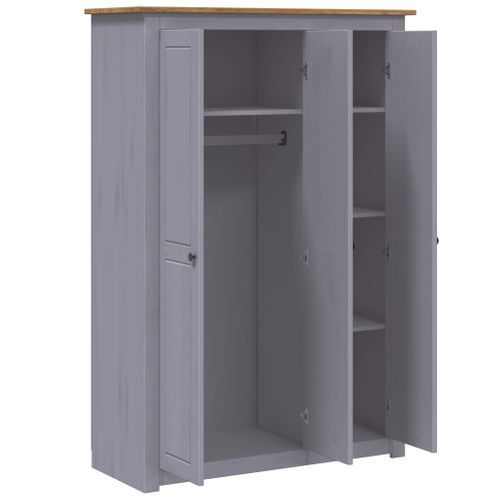 Garde-robe 3 Portes Gris 118x50x171,5 Cm Pin Assortiment Panama Penderie Armoire De Rangement