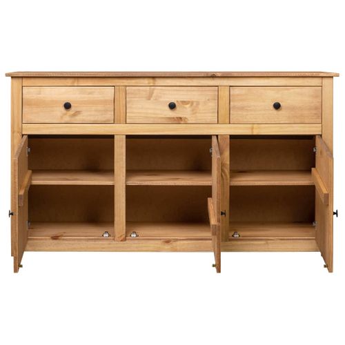 Buffet 135 X 40 X 80 Cm Pin Massif 3 Portes 3 Tiroirs Gamme Panama Couleur Naturelle