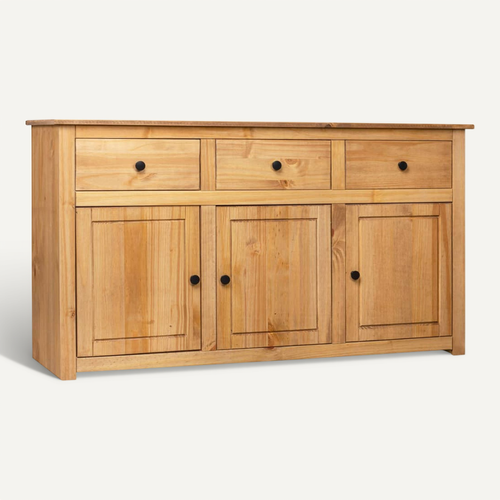 Buffet 135 X 40 X 80 Cm Pin Massif 3 Portes 3 Tiroirs Gamme Panama Couleur Naturelle