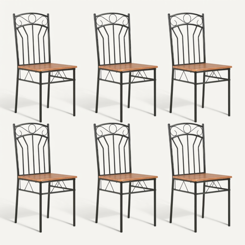 Lot De 6 Chaises À Manger Mdf Marron Avec Structure Acier Noir