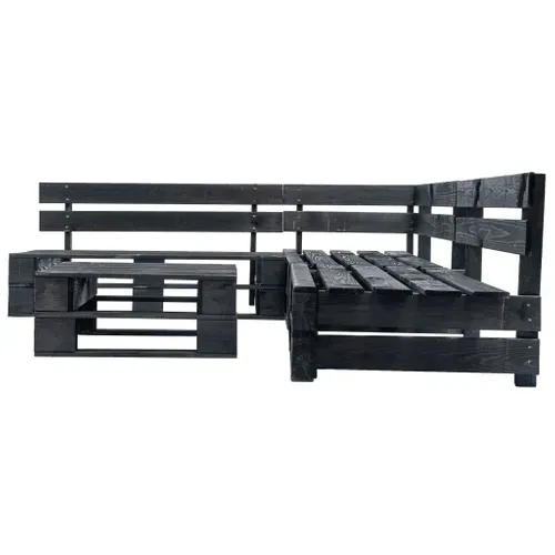 Canapés De Jardin Palette 4 Pièces Noir Bois Meuble De Terrasse Patio Extérieur Intérieur