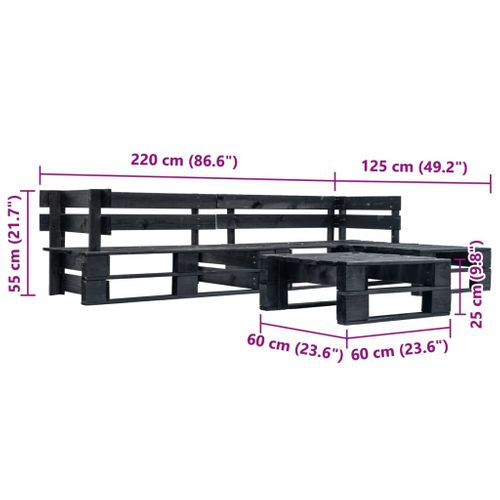 Canapés De Jardin Palette 4 Pièces Noir Bois
