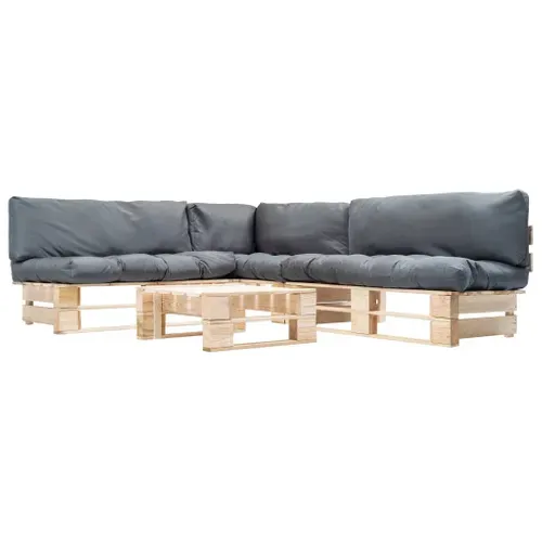 Salon De Jardin Palette 4 PCs Avec Coussins Gris Bois