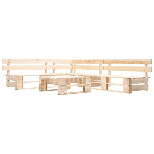 Salon De Jardin Palette 4 PCs Avec Coussins Gris Bois