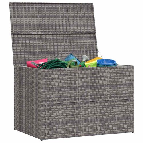 Coffre De Rangement De Jardin 150x100x100 Cm Poly Rotin Gris Cadre En Acier Doublure Zippée
