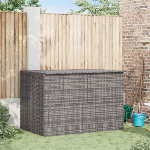 Coffre De Rangement De Jardin 150x100x100 Cm Poly Rotin Gris Cadre En Acier Doublure Zippée