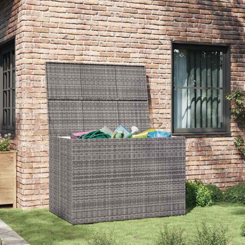 Coffre De Rangement De Jardin 150x100x100 Cm Poly Rotin Gris Cadre En Acier Doublure Zippée
