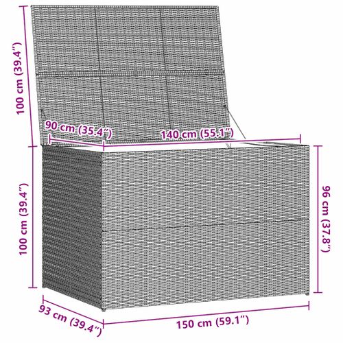 Coffre De Rangement De Jardin 150x100x100 Cm Poly Rotin Gris Cadre En Acier Doublure Zippée