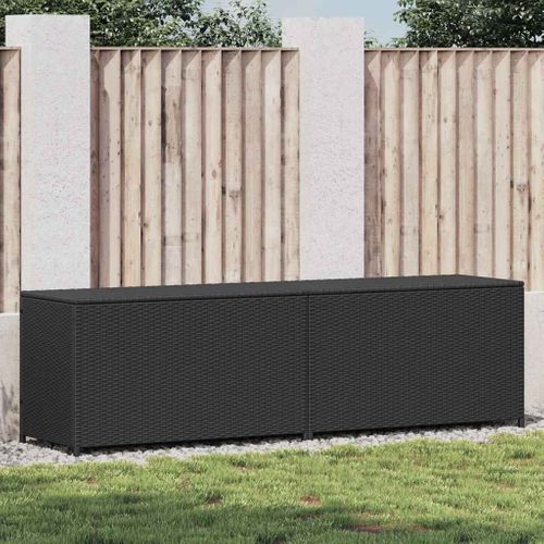 Coffre De Rangement Jardin Résine Tressée 200x50x60 Cm Noir Avec Pieds Surélevés Et Étanche