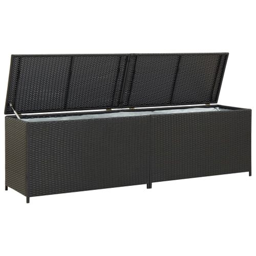 Coffre De Rangement Jardin Résine Tressée 200x50x60 Cm Noir Avec Pieds Surélevés Et Étanche
