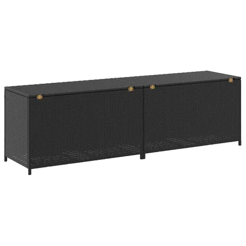 Coffre De Rangement Jardin Résine Tressée 200x50x60 Cm Noir Avec Pieds Surélevés Et Étanche
