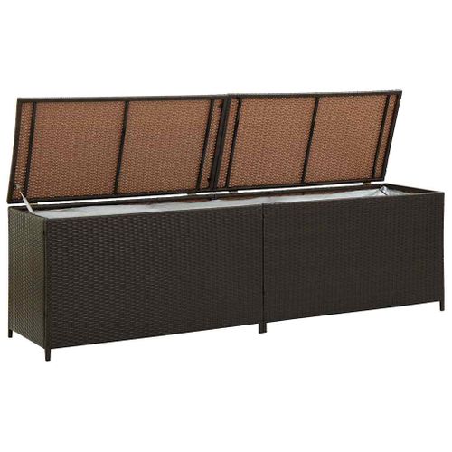 Vidaxl Boîte De Rangement De Jardin Résine Tressée 200x50x60 Cm Marron Coffre De Stockage Terrasse