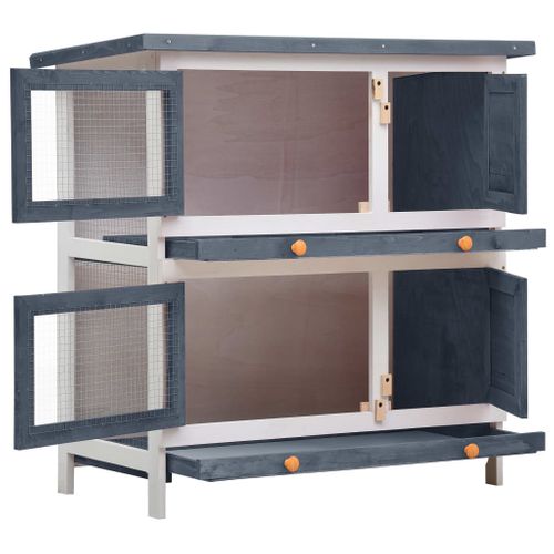 Clapier Pour Lapin Avec Maille Et Toit En Asphalte Multi-niveaux 4 Portes Bois Anti-fuite