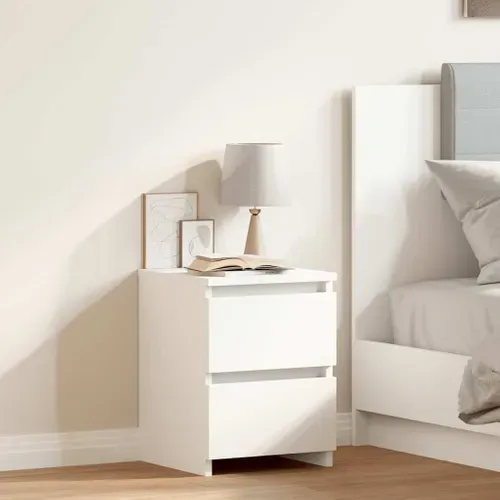 Table De Chevet Avec 2 Tiroirs Blanc 30x30x40 Cm Bois Contreplaqué Armoire De Nuit Chambre