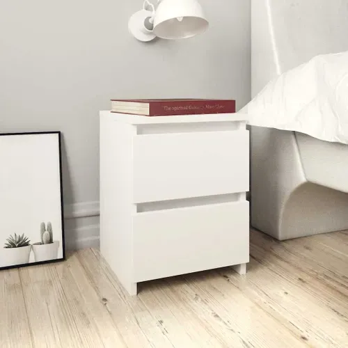 Table De Chevet Avec 2 Tiroirs Blanc 30x30x40 Cm Bois Contreplaqué Armoire De Nuit Chambre