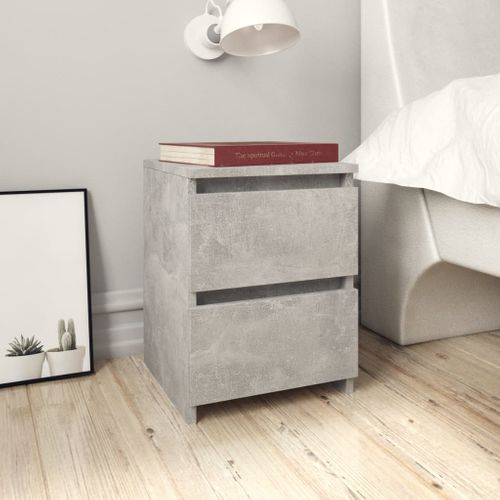 Table De Chevet Avec 2 Tiroirs Gris Béton 30 X 30 X 40 Cm Bois