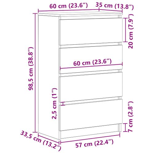 Commode - Chiffonnier Blanc 60x35x98,5 Cm Bois D'ingénierie Meuble De Rangement