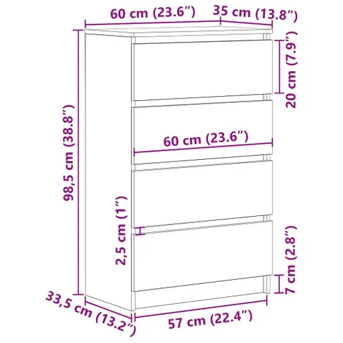 Buffet Chêne Sonoma 60x35x98,5 Cm Bois D'ingénierie Armoire Latérale Meuble De Rangement