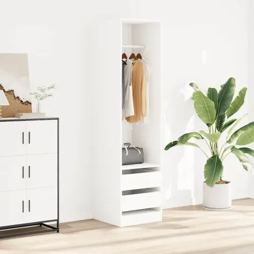 Vidaxl Garde-robe Avec Tiroirs Blanc 50x50x200 Cm Bois D'contreplaqué Penderie Armoire De Rangement