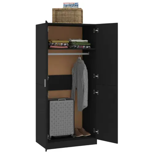 Garde-robe Noir 80x52x180 Cm Aggloméré Penderie Armoire Meuble De Rangement Chambre