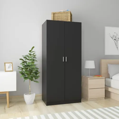 Garde-robe Noir 80x52x180 Cm Aggloméré Penderie Armoire Meuble De Rangement Chambre