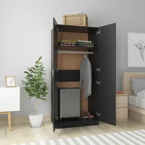 Garde-robe Noir 80x52x180 Cm Aggloméré Penderie Armoire Meuble De Rangement Chambre