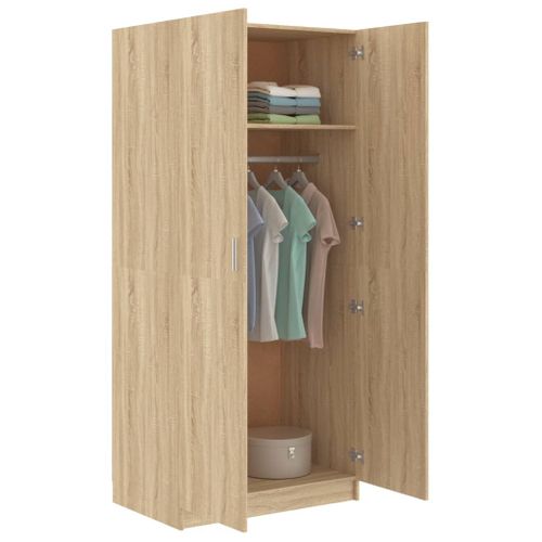 Garde-robe Chêne Sonoma 80x52x180 Cm Aggloméré Penderie Armoire Meuble De Rangement