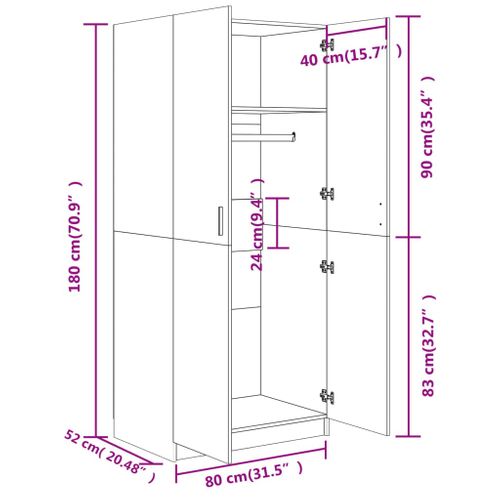 Garde-robe Chêne Sonoma 80x52x180 Cm Aggloméré Penderie Armoire Meuble De Rangement