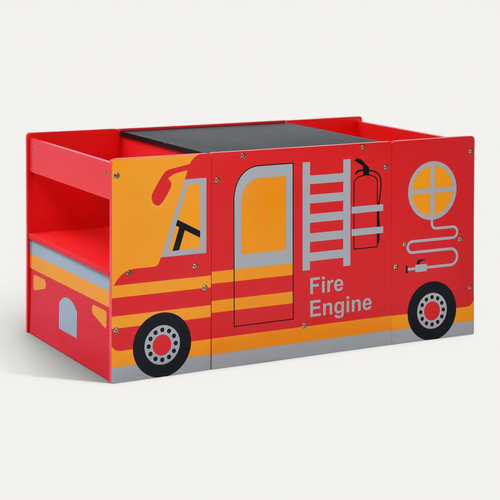 Jeu De Table Et Chaises D'enfants 3 Pièces Camion De Pompiers Bois