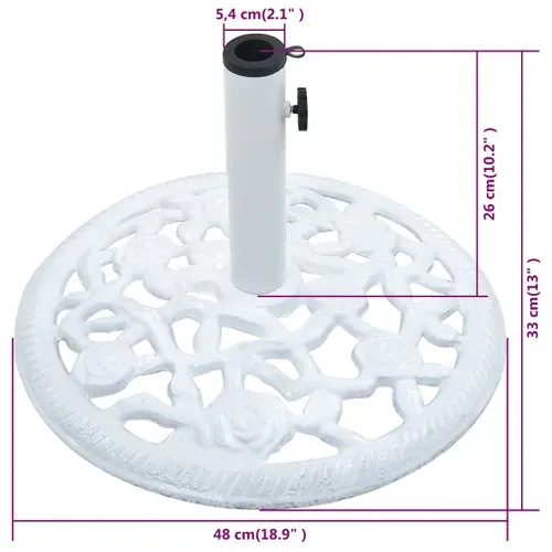 Socle De Parasol Blanc 12 Kg 48 Cm Fonte Base Pied Support Jardin Terrasse Patio Extérieur
