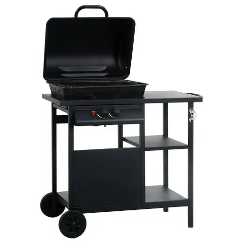 Barbecue à Gaz Avec Table Latérale à 3 Niveaux Noir