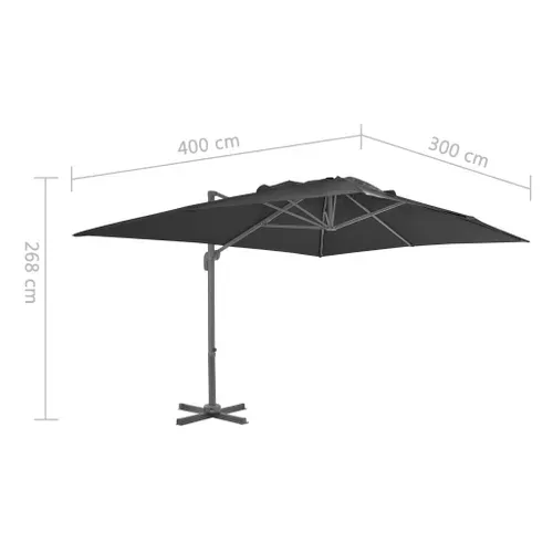 Parasol De Jardin Déporté Avec Mât En Aluminium 4 X 3 M Noir