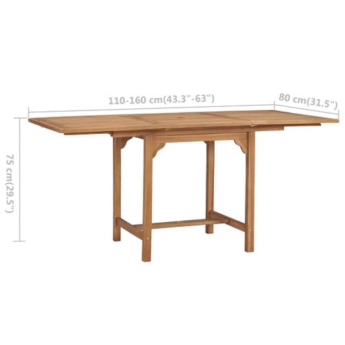 Table Extensible De Jardin (110-160)x80x75 Cm Teck Solide - Epaisseur 2.2 Cm
