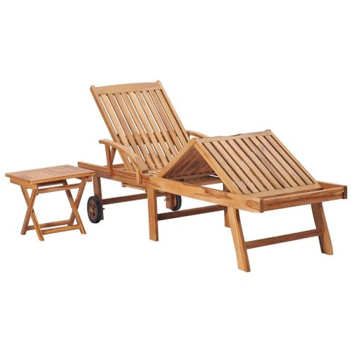 Chaise Longue Avec Table En Bois - 195x59.5x35 Cm - Naturel