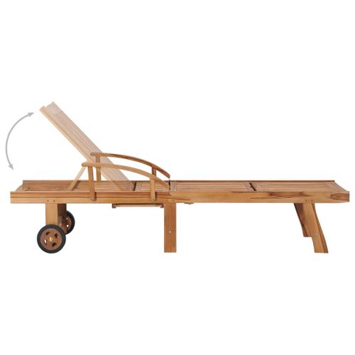 Chaise Longue Avec Table En Bois - 195x59.5x35 Cm - Naturel