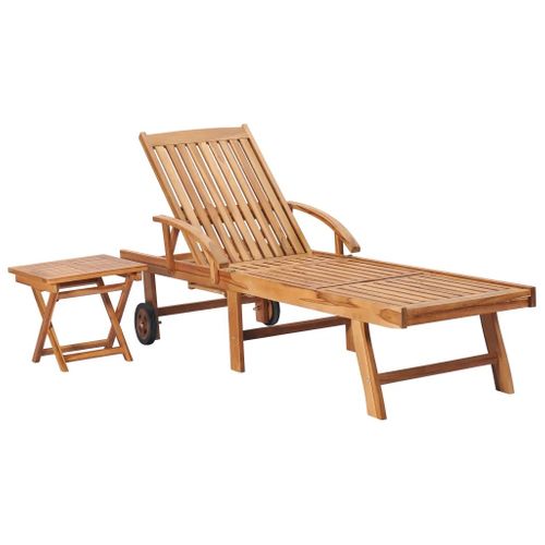 Chaise Longue Avec Table En Bois - 195x59.5x35 Cm - Naturel