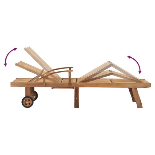 Chaise Longue Avec Table En Bois - 195x59.5x35 Cm - Naturel