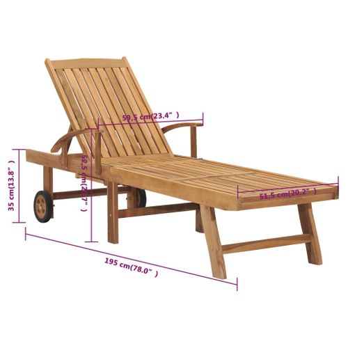 Chaise Longue Avec Table En Bois - 195x59.5x35 Cm - Naturel